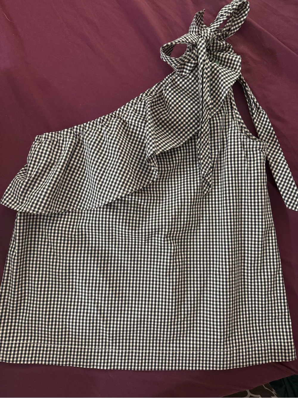 Vineyard Vines Black and White Gingham One-Shoulder Ruffle Top size 6